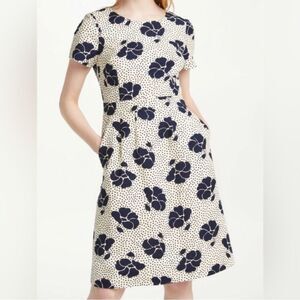 Boden Navy and Cream Floral Polka‎ Dot Sheath Dress Size 8